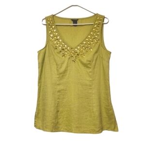Ecologie 100% Linen blouse,sleeveless top,Rhinestone‎ embelishment, L